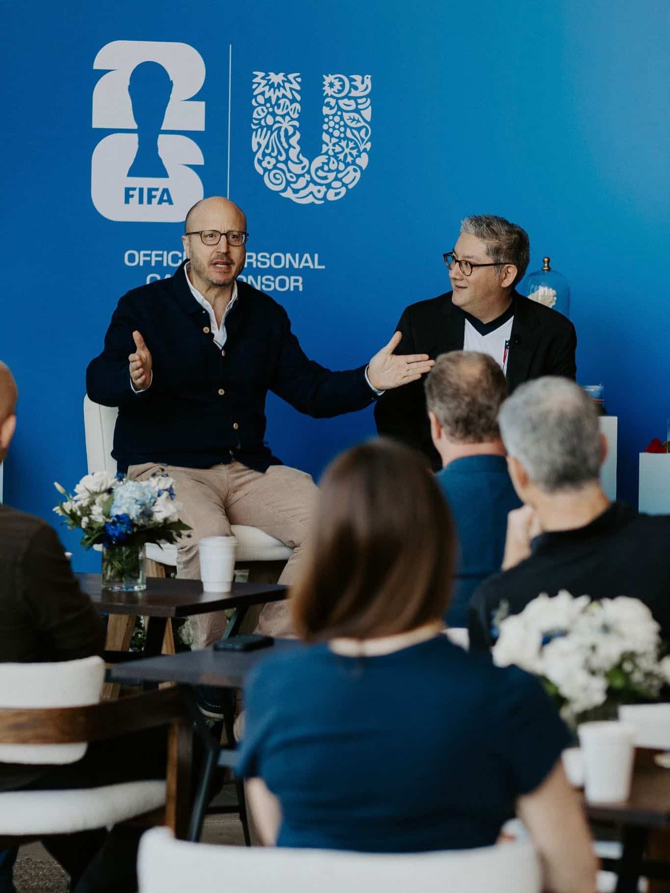FIFA and Unilever World Cup 2026 panel discussion at The West Hollywood EDITION with Flower Gypsies floral arrangements